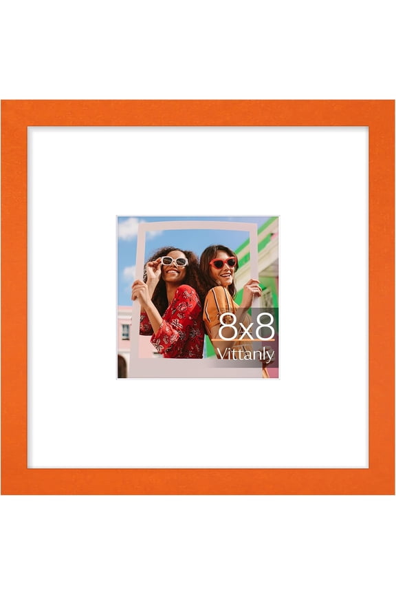 8x8 Picture Frame, Premium Material with Shatter Resistant Plexiglass, Display Pictures 4x4 with Mat or 8x8 without Mat, Square Frame for for Wall or Table Top Display, Orange, 1 Pack