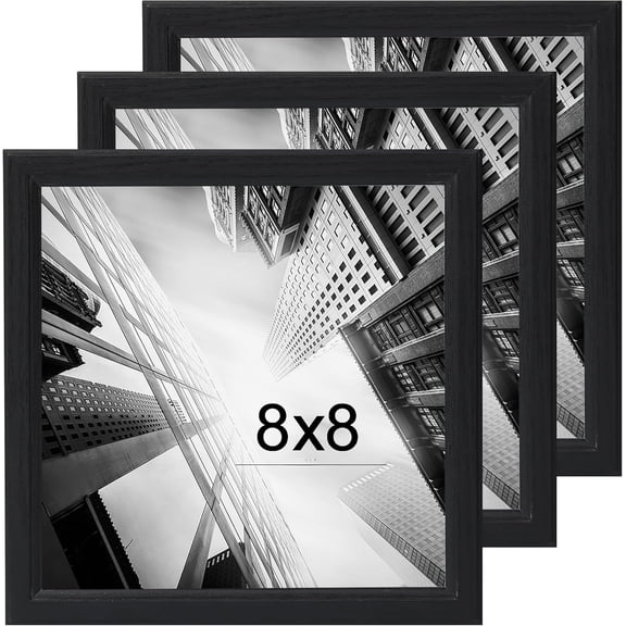 8x8 Picture Frame Set of 3, Wooden frames black, Wall Hanging for Tapletop Display, Best Square Photo Frame Studio Gallery for Photos, Posters & Art Prints
