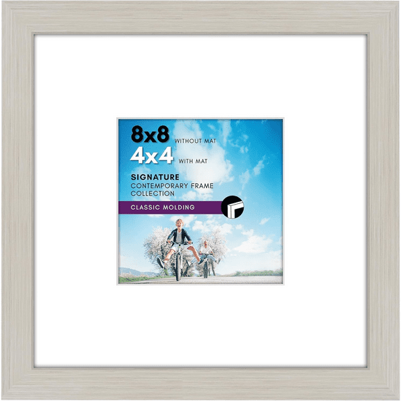 8x8 Picture Frame with Shatter-Resistant Glass - Use as 4x4 Frame with Mat or Display 8x8 Photo Without Mat - Signature Collection - Square Frames for Tabletop and Wall - Light Wood