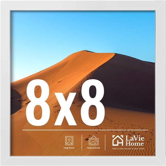 8x8 Picture Frame - White Square Frame with HD Plexiglas, Display for Wall or Desktop, Classic Collection