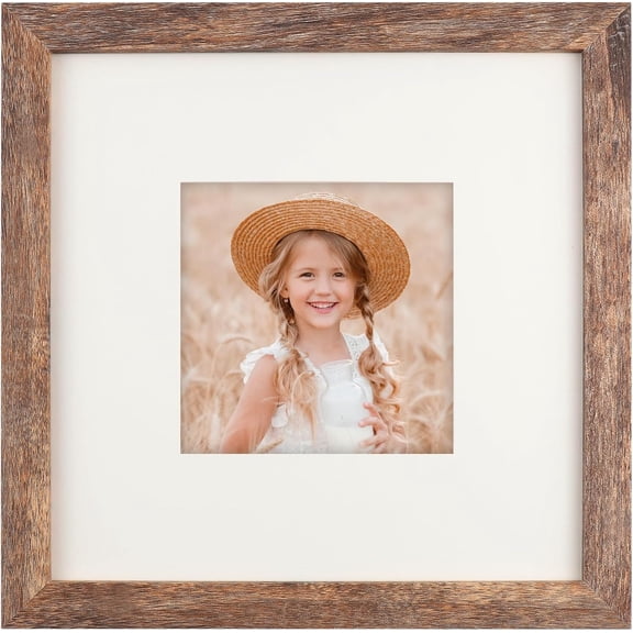 8x8 Picture Frame Wood Display Picture 4x4 with Mat or 8x8 without Mat Distressed Brown Square Photo Frame for Wall and Tabletop Decoration Brown,8x8