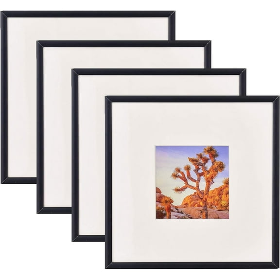 8x8 Picture Frame in Black - Displays 4x4 With Mat and 8x8 Without Mat-Aluminum with shatter tempered glass