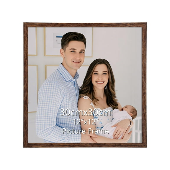 8x8 Picture Frame with Mat, 12x12 Photo Frame without Mat for Wall Mount or Tabletop, Brown