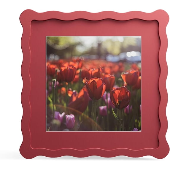 8x8 Picture Frame with Mat for 6x6, Wavy Edge Wooden Real Glass Photo ...