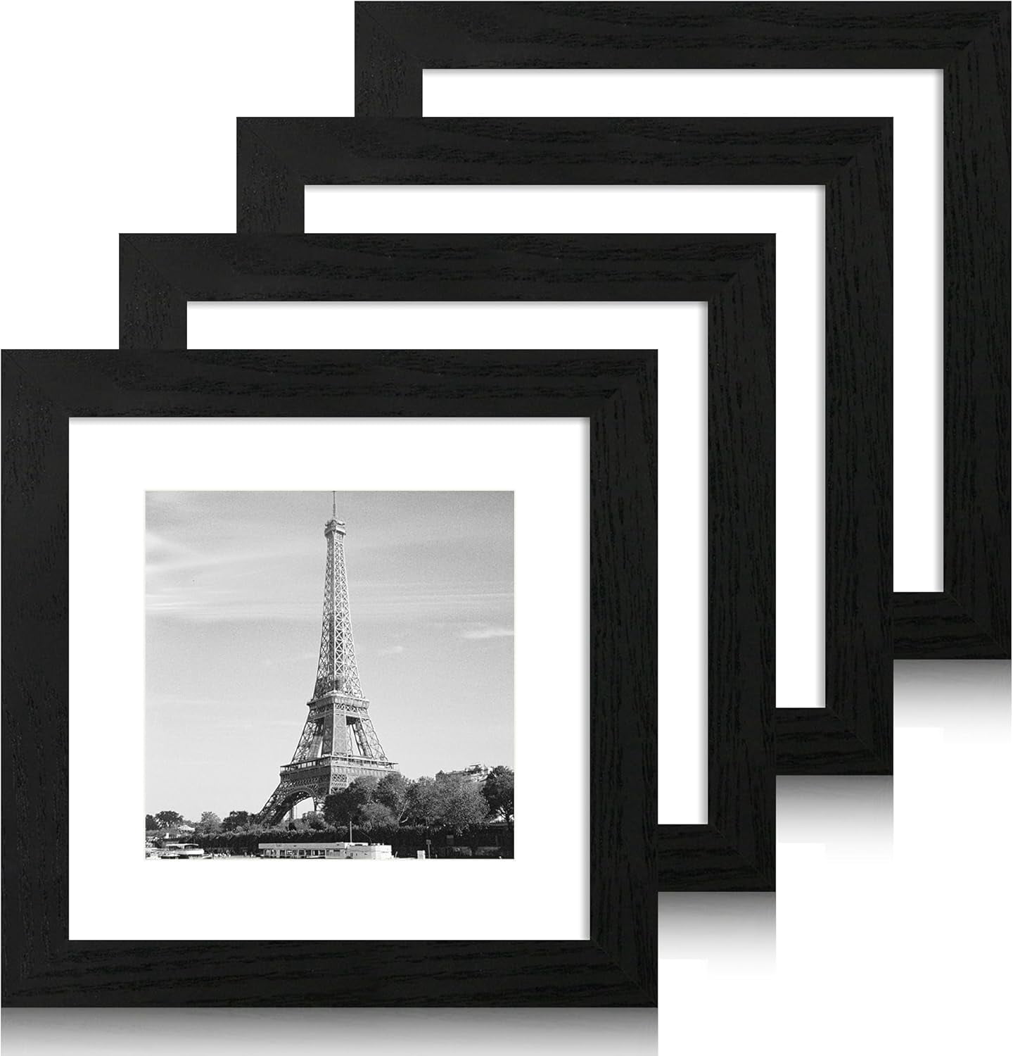 8x8 Picture Frames Set of 4 with High Definition Real Glass, Black ...
