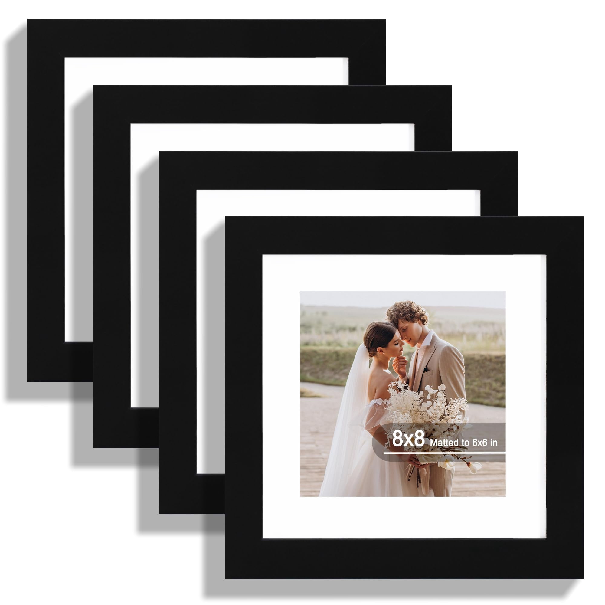 8x8 Picture Frames Set Of 4 Made Real Glass And Black Wooden Frame ...