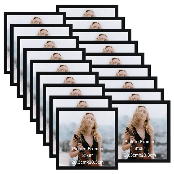 8x8 Picture Frames Set of 18, Thin Square Black 8 by 8 Photo Frame for Gallery Wall or Tabletop