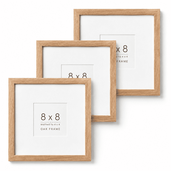 8x8 Picture Frames Solid Oak Wood Photo Frame With Mat To 4x4 | The Openning Size Is 3.5x3.5 Wall And Tabletop Display Finish Set