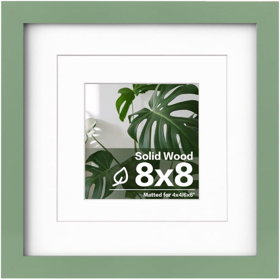 8x8 Picture Made of Solid Wood with Plexiglass, Display Pictures 4x4/6x6 with Mat or 8x8 Without Mat for Tabletop and Wall Mounting, Green