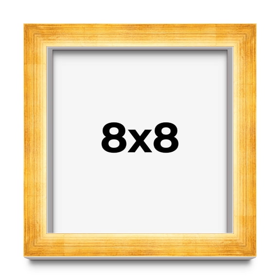 8x8 Shadow Box Frame Gold | 1.625 Inches Deep Real Wood Traditional Shadowbox Display Frame | UV