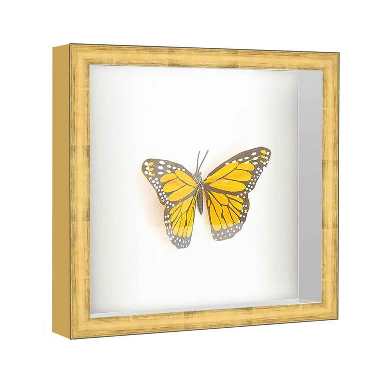 8x8 Shadow Box Frame Gold, 1.625 inches Deep Real Wood Contemporary  Shadowbox Display Frame