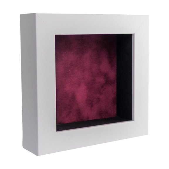8x8 Shadow Box Frame In White With A 1 3/4" Usable Depth Includes Berry Suede Acid-Free Backing, UV