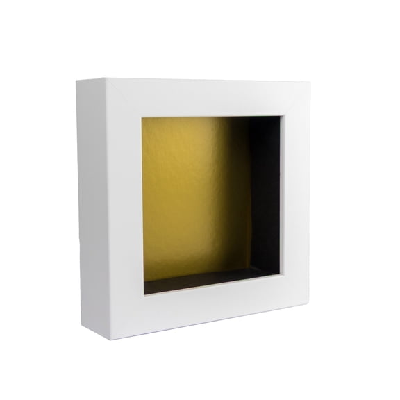 8x8 Shadow Box Frame In White With A 1 3/4" Usable Depth Includes Gold Acid-Free Backing, UV