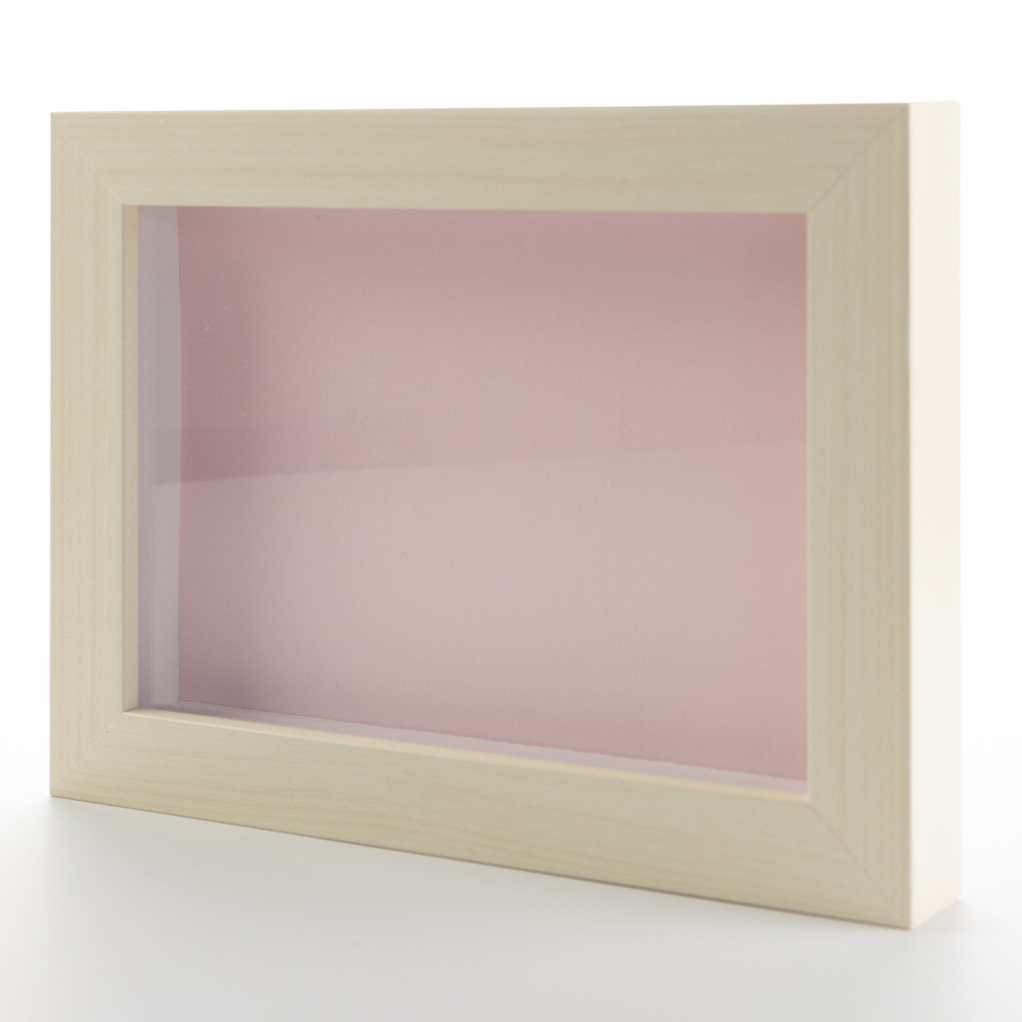 8x8 Shadow Box Frame Light Real Wood with a Pink Acid-Free Backing | 3/4  of Usuable Depth | UV