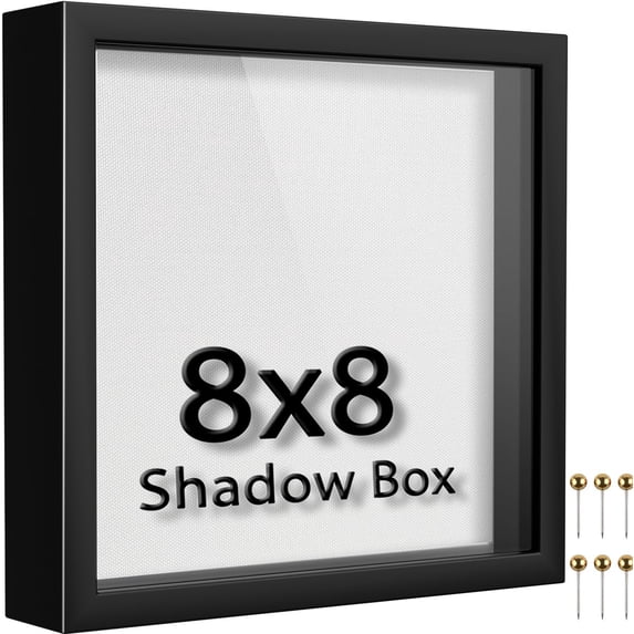 8x8 Shadow Box Frame | Soft Linen & Push Pins Included Polystyrene Glass Memory Display Case For Flowers Tickets Cherished 3d Items Black