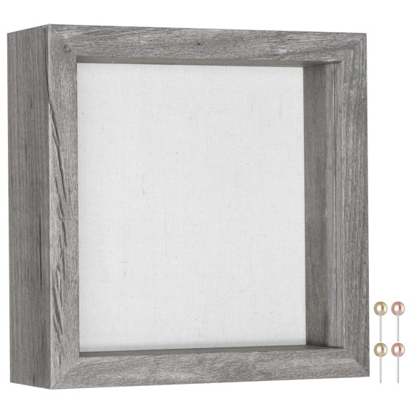 8x8 Shadow Box Frame with Soft Linen Back - Push Pins Included, Memory Box Display Case for Flower, Tickets and 3D Items, Black