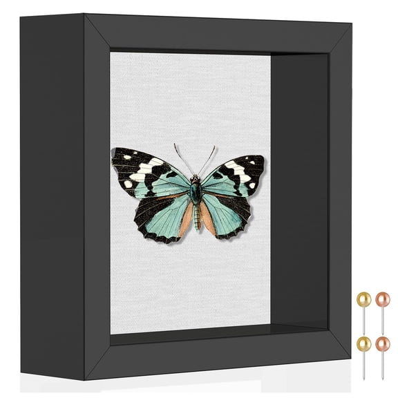 8x8 Shadow Box Frame with Soft Linen Back - Push Pins Included, Memory Box Display Case for Flower, Tickets and 3D Items, Black