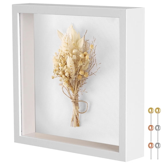 8x8 Shadow Box Frame with Soft Linen Back - Push Pins Included, Memory Box Display Case for Flower, Tickets and 3D Items, Black