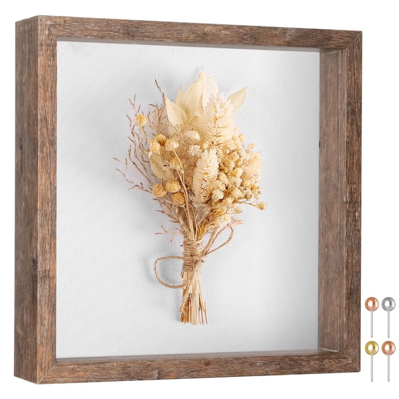8x8 Shadow Box Frame with Soft Linen Back - Push Pins Included, Memory Box Display Case for Flower, Tickets and 3D Items