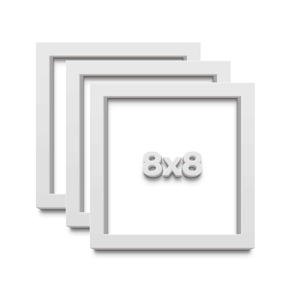8x8 Shadow Box Picture Frame 3-Pack Wood 3D Picture Frame with Glass Cover Display Case for Medals, Wedding Memories, Tickets, and Photos, White-Glass