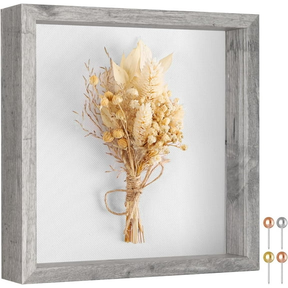 8x8 Shadow Box Picture Frame - Memory Box Display Case for Memorabilia Flower Awards Medals Wedding Photos and Keepsake, Gray