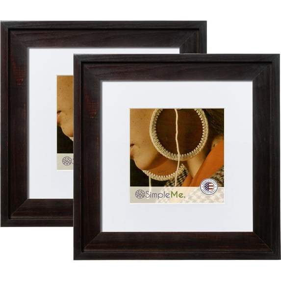 8x8 Solid Wood Picture Frame with 4x4 Mat - 2 Pack - Rustic Natural Wooden Photo Frames with Glass, Wall or Tabletop - Brown