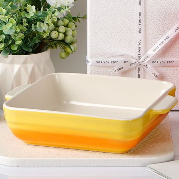 8x8 Square Baking Dish, Ceramic Baking Pan with Handles, 1.6Qt, Porcelain Bakeware-Gradient Yellow