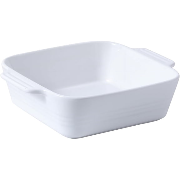 8x8 Square Ceramic Baking Dish with Handles, 2 Quart Oven Safe Casserole Pan for Brownies, Lasagna, Casseroles, Bright White Kitchen Cookware