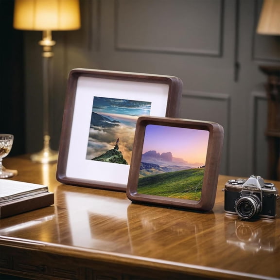 8x8 Square Picture Frame – 2 Pack Solid Walnut Wood with Real Wood Back & HD Tempered Glass, 6x6 Matted or 8x8 Unmatted, Tabletop or Wall Display – Rustic Home Decor & Gift
