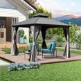 thumbnail image 1 of 8x8 ft Hardtop Gazebo Canopy Metal with Galvanized Steel Double Roof,Curtain & Netting for Patio Deck Backyard, Gray, 1 of 7