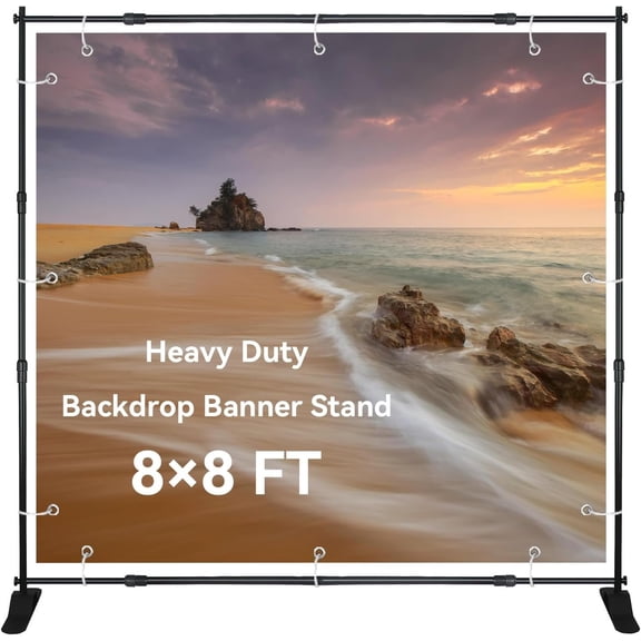 8x8 ft (WxH) Backdrop Banner Stand, Adjustable Metal Photo Backdrop Stand, Heavy Duty Step and Repeat Stand for Wedding, Party, Decoration, Trade Show