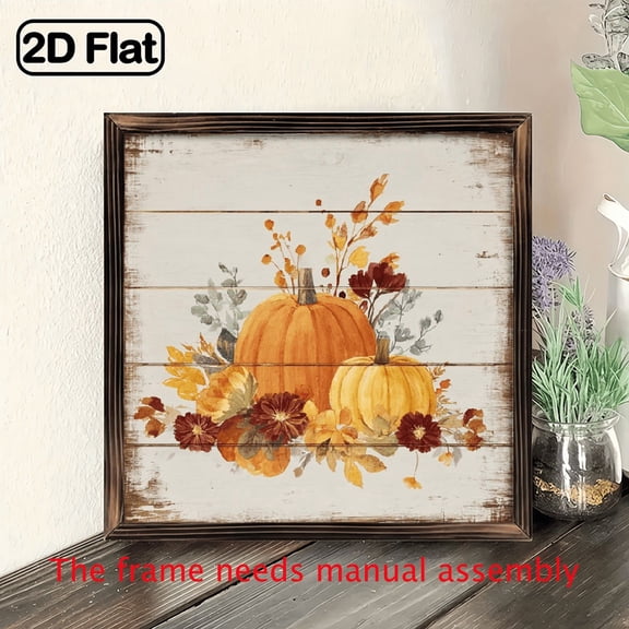 8x8 inch wooden wall sign, made of wood, 2D flat craft design, Fall Pumpkin Decor, Floral Pumpkin Art, 8 x 8 inch Wood Sign