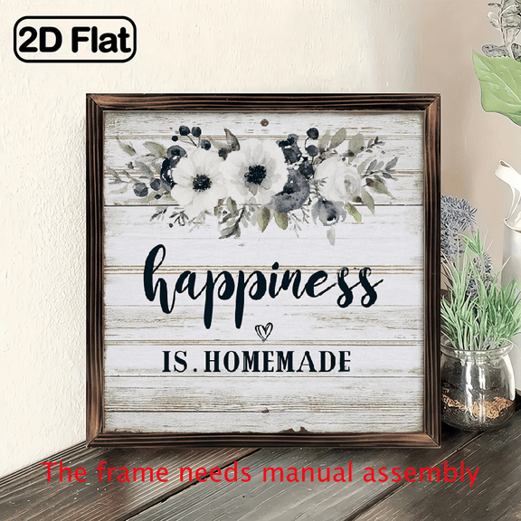 8x8 inch wooden wall sign, made of wood, 2D flat craft design, Happiness is Homemade - 8 x 8 in Distressed Rustic Wood Sign