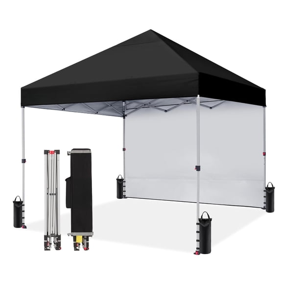 8x8FT Pop Up Canopy Tent with 1 Side Wall, One Push Setup Outdoor Shade Gazebo for Events Parties Camping, Portable Shelter with Fast-Load Cover Bag, Adult Multi-Person Furniture