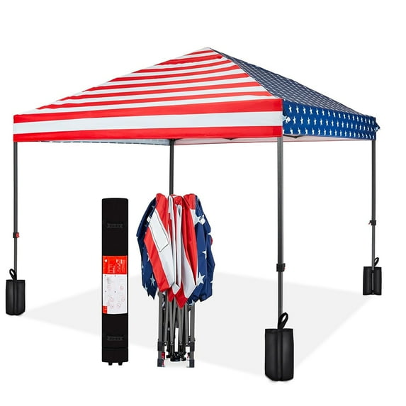 8x8ft Instant Portable Shelter, 1-Person Setup Pop Up Canopy Tent w/ 1-Button Push, Case, 4 Weight Bags for Pool, Beach, Fishing, Hiking, Camping, Picnic- Dark Blue