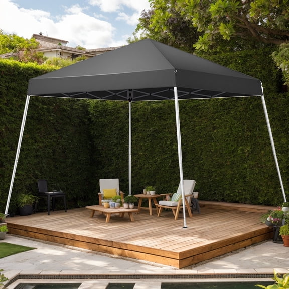 8x8ft Pop Up Canopy Tent, Outdoor Tent Canopy Foldable Portable Canopies for Camping, Patio, Easy Up Gazebo Canopy with Carry Bag Slant Legs, Dark Grey
