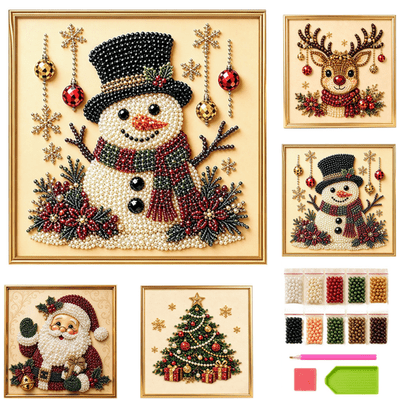 8x8in DIY Christmas Pearl Diamond Painting Art Kit w/Frame 3D Pearl Beads Art Craft
