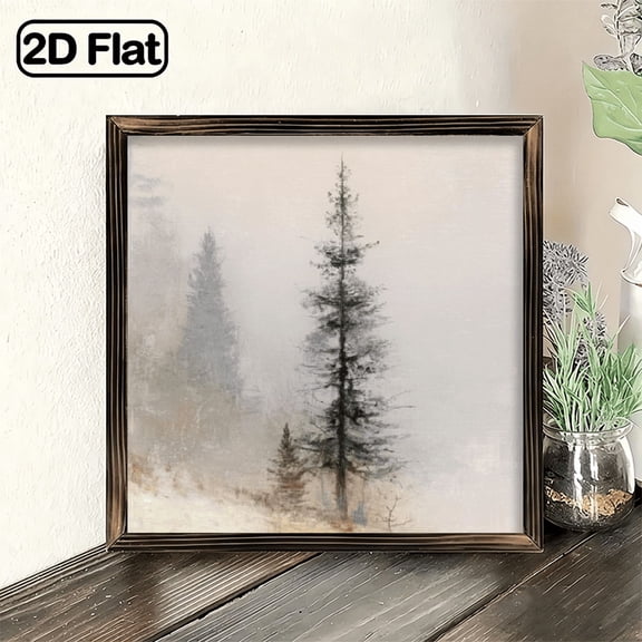 8x8in Wooden Framed Artwork, Tranquil Foggy Forest Scene. Perfect Winter Home Decor for Living Rooms & Bedrooms. Ideal Housewarming Gift.
