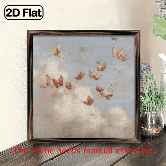 8x8inch Wooden Board Painting Butterfly Clouds Country Style Painting for Bedroom Farmhouse