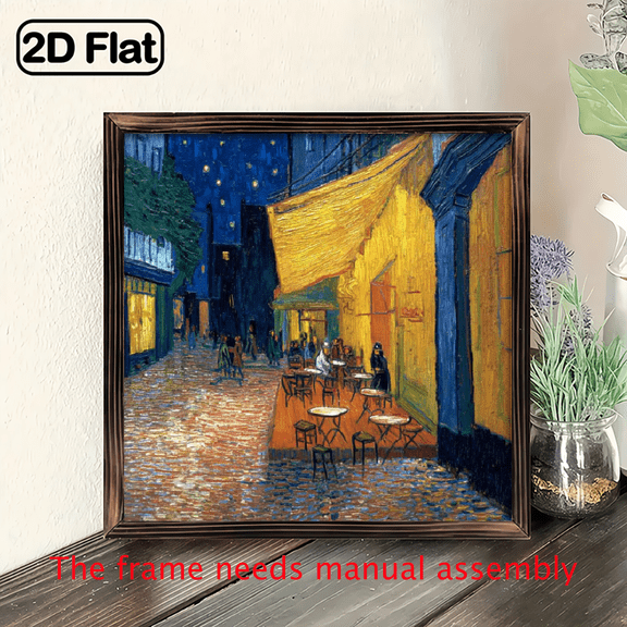 8x8inch Wooden Board Painting Cafe Night B lue Sky Paintings for Home Living Room