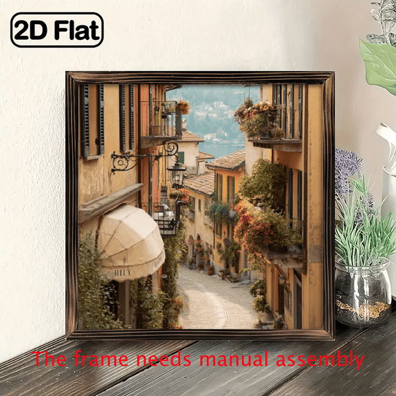8x8inch Wooden Board PaintingForeign Scenery Vintage Travel City Europe Street Picture Artwork Nature Landscape Art Print for Living Room,Bedroom