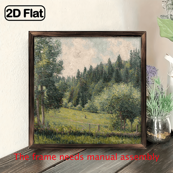 8x8inch Wooden Board PaintingVintage Poplars in Garden Classical Painting for Bedroom Bathroom Living Room Office