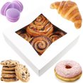 thumbnail image 1 of 8x8x2.5 Bakery Boxes with Window | White, 25 PCS | 8x8 Cookie Boxes 8x8 Cake Box, 8 Inch Bakery Boxes for Cinnamon Rolls, Treat Boxes, Dessert Boxes, Auto Pop Up, 1 of 4