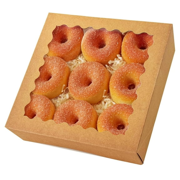 8x8x2.5 Inch Brown Pastry Box With Window Donut Pie Boxes 12pcs Bakery (Auto-pop Up)