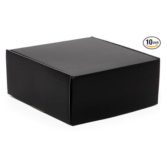 8x8x3 Black Shipping Boxes - 10 Pack, Corrugated Mailing Boxes, Decorative Gift Boxes, Reversible Matte Finish