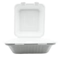 thumbnail image 1 of 8x8x3 Compostable 3 compartment Fiber Molded/Bagasse Take out Container, Hinged, 200 CT, 1 of 4