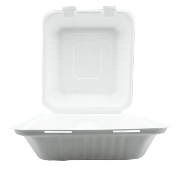8x8x3 Compostable 3 compartment Fiber Molded/Bagasse Take out Container, Hinged, 200 CT