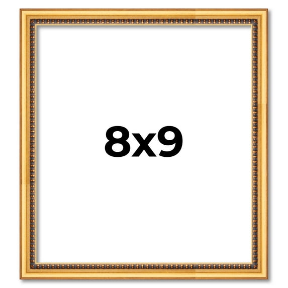 8x9 Frame Beaded Gold Solid Wood Picture Frame | 0.75 Inches Moulding Width | Liscio Oro
