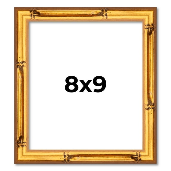 8x9 Frame Gold Bamboo Solid Wood Picture Frame | 1 Inch Moulding Width | Interior Frame Depth 0.75