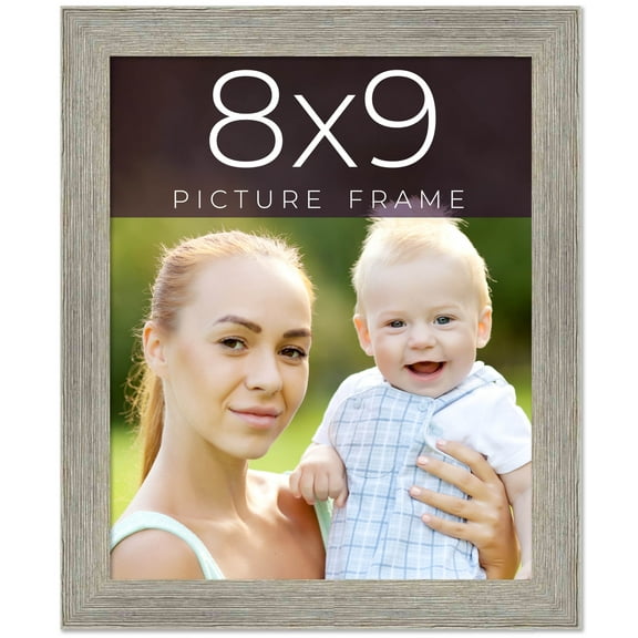 8x9 Frame Grey Real Wood Picture Frame Width 1.5 Inches | Interior Frame Depth 0.5 Inches | Barn